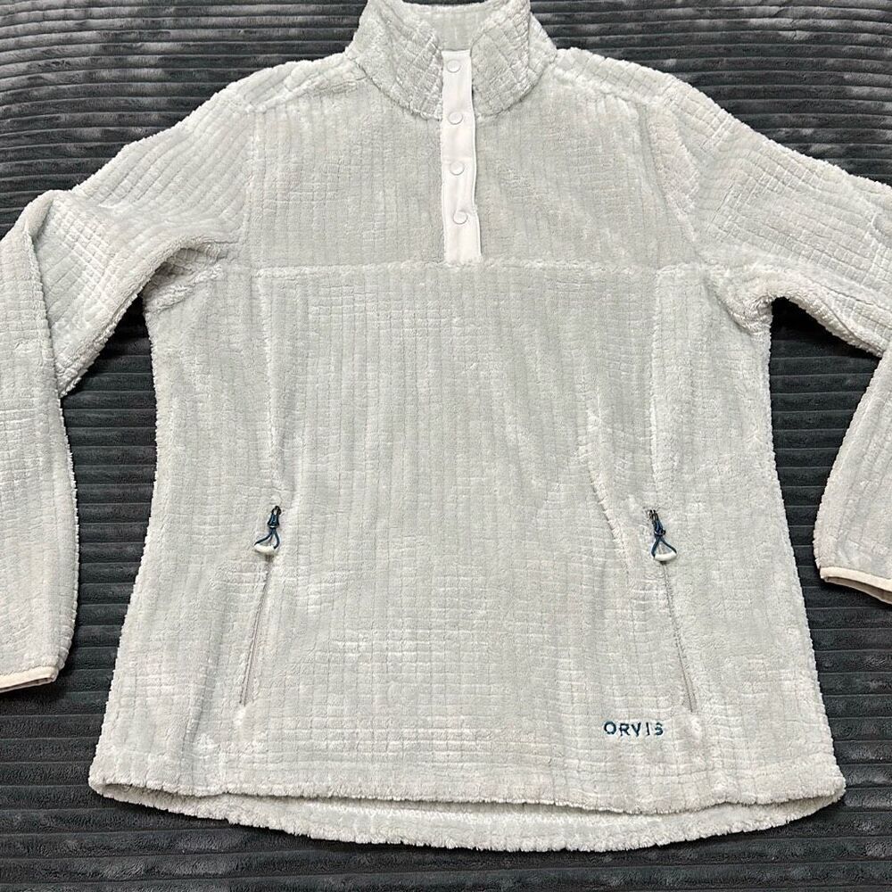 Orvis Mesa Fleece Quarter-Snap Plush Gray Jacket Womens Medium Pullover